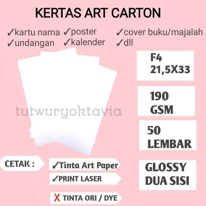 

baru Kertas art paper/art carton 190 gsm isi 50 lembar F4