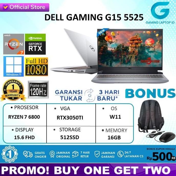 DELL GAMING G15 5525 RTX3050TI RYZEN 7 6800H 16GB 512SSD W11 15.6FHD