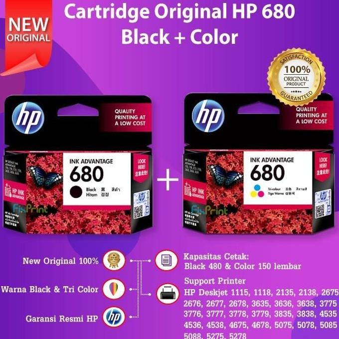 Tinta HP 680 Black Dan Color Printer HP Deskjet 2135 3635 Cartridge