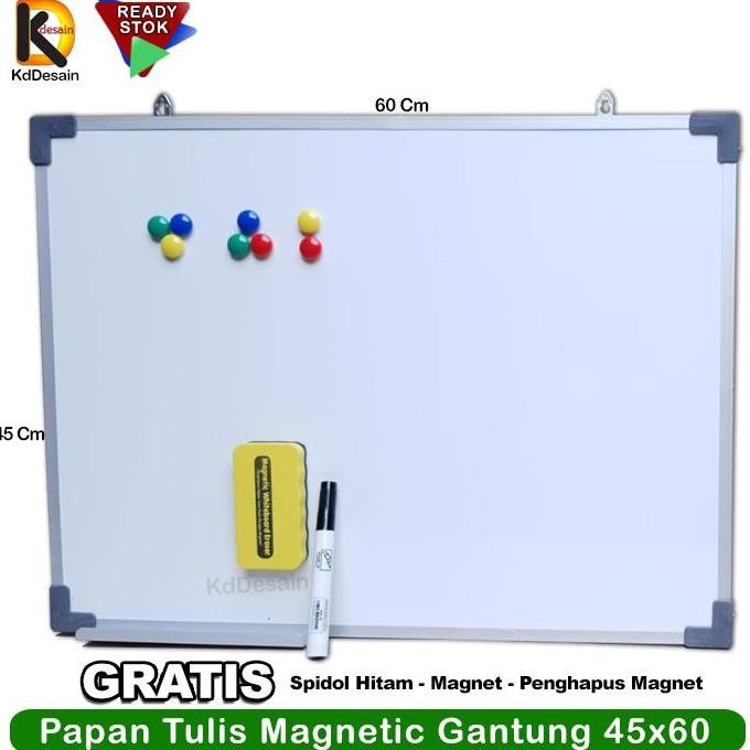 

Papan Tulis Whiteboard Magnetic Gantung 45X60 Spidol Hitam Mgnet Hapus