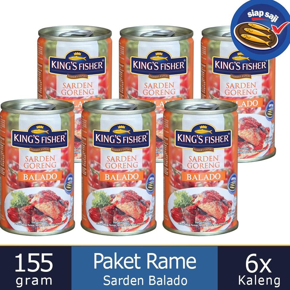 

ready King's Fisher Paket 6 pcs Sarden goreng mini rasa saus balado Makanan Kaleng 155 gr murah