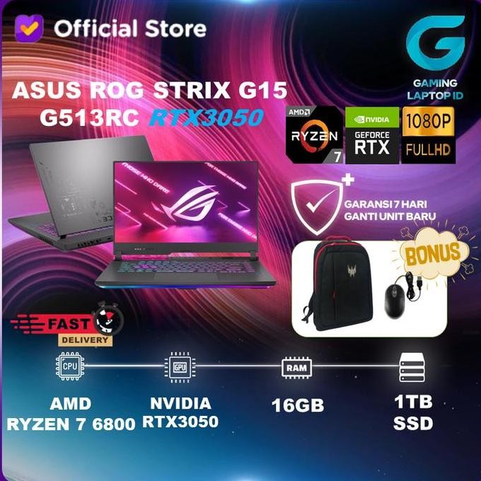 ASUS ROG STRIX G15 G513RC RYZEN 7 6800 RTX3050 4GB/ 16GB 1TB W11 15.6"