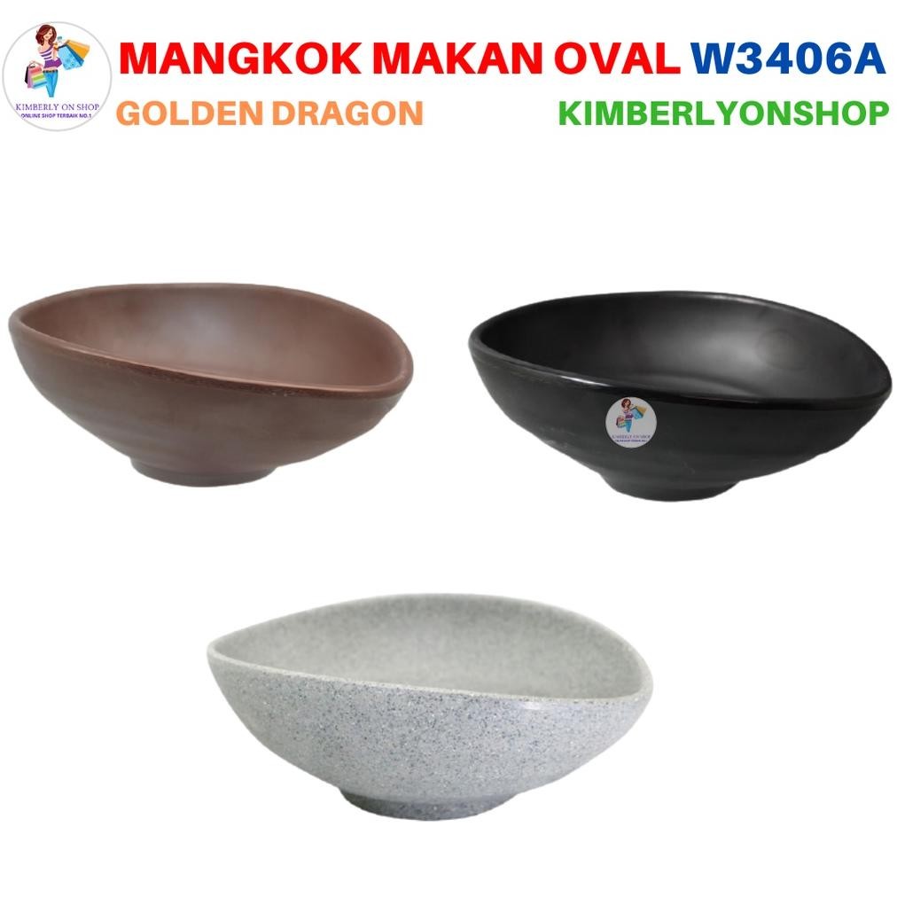 Mangkok Makan Tembikar Oval Doff Stone Series W3406A Golden Dragon Viral
