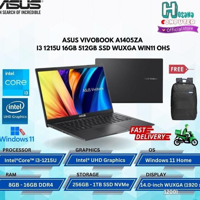 LAPTOP ASUS VIVOBOOK A1405ZA - I3 1215U 16GB 512GB SSD WUXGA WIN11 OHS