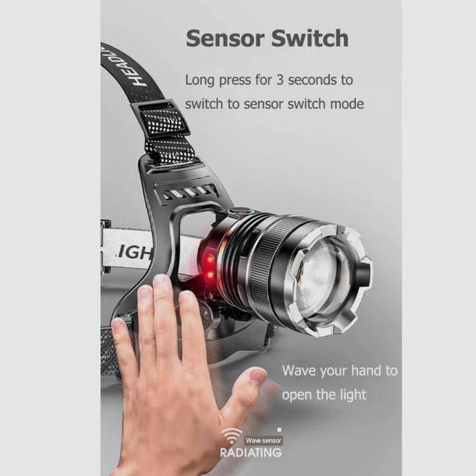 Tersedia SENTER KEPALA LED SMILING SHARK K255B - BISA ZOOM - BISA SENSOR TANGAN - BISA DI CAS - CAHA