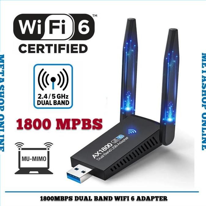 ready  USB 1800 MBPS WiFi 6 Dual Band 2.4Ghz 5Ghz Wireless Dongle Adapter