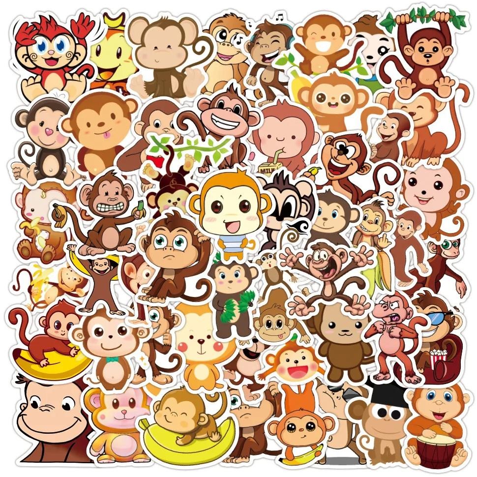 

50 PCS Cute Hand-painted Monkey Trendy Stationery Sticker Luggage Notebook Helmet Waterproof Gift Graffiti Cartoon Sticker