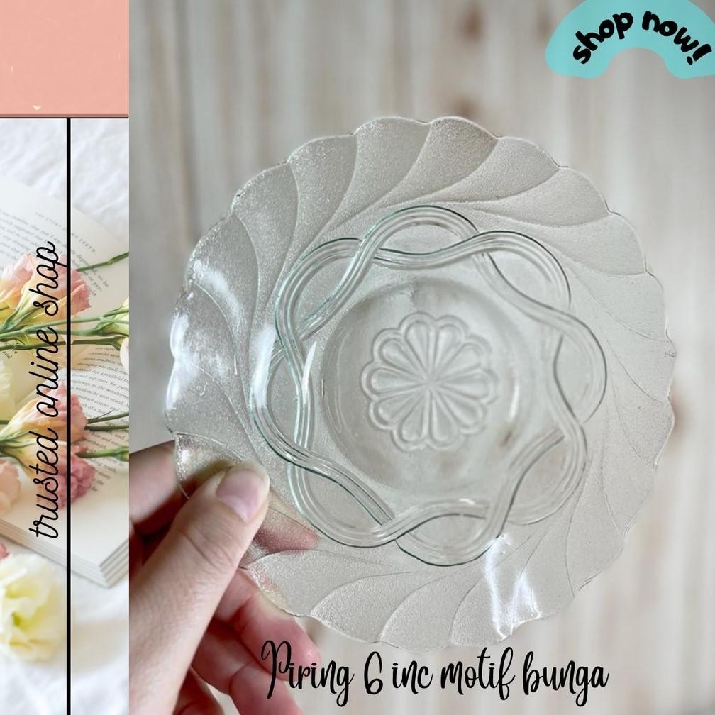 Promo 12 Pc Piring Motif Bunga - Piring Keramik 1 Lusin - Piring Kaca