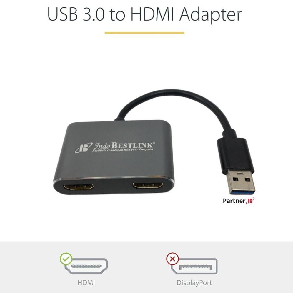 Baru Usb 3.0 To Dual Hdmi Adapter / Converter Usb 3.0 To Hdmi 2 Female