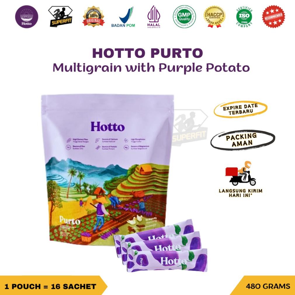 

HOTTO PURTO 1 Pouch isi 16 Sachet Multigrain with Purple Potato Organik Prebiotik Oat Beta Glucan Diet Sehat Sereal Ubi Ungu Edamame MAME Protein Rendah Kalori BPOM HALAL