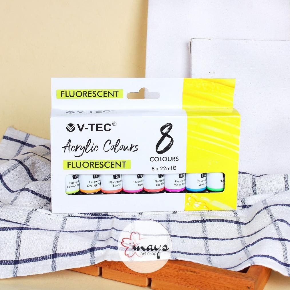 

V-TEC Cat Lukis Akrilik Fluorescent Color Paint 8 Warna x 22 ml - Acrylic Paint Set 8 Pcs VTEC Terlaris