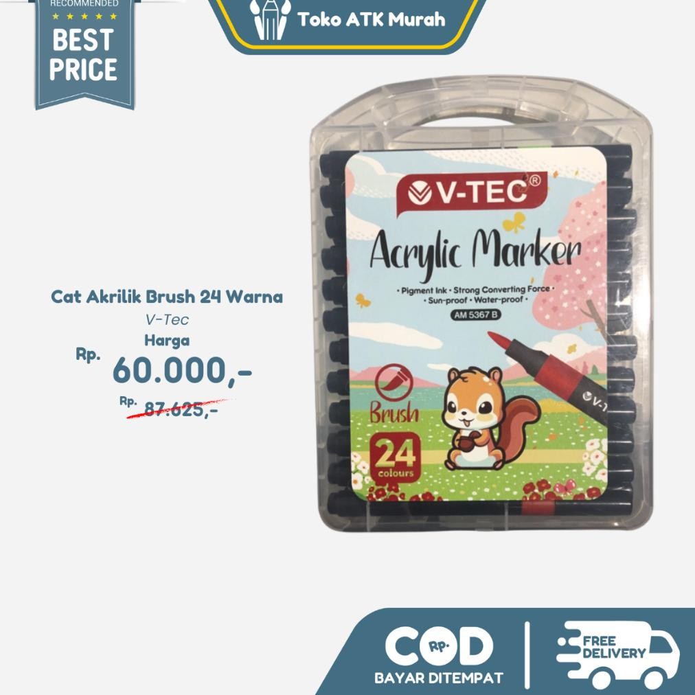 

V-TEC ACRYLIC MARKER AM 367 R 24 COLOUR CAT AKRILIK BRUSH Terlaris
