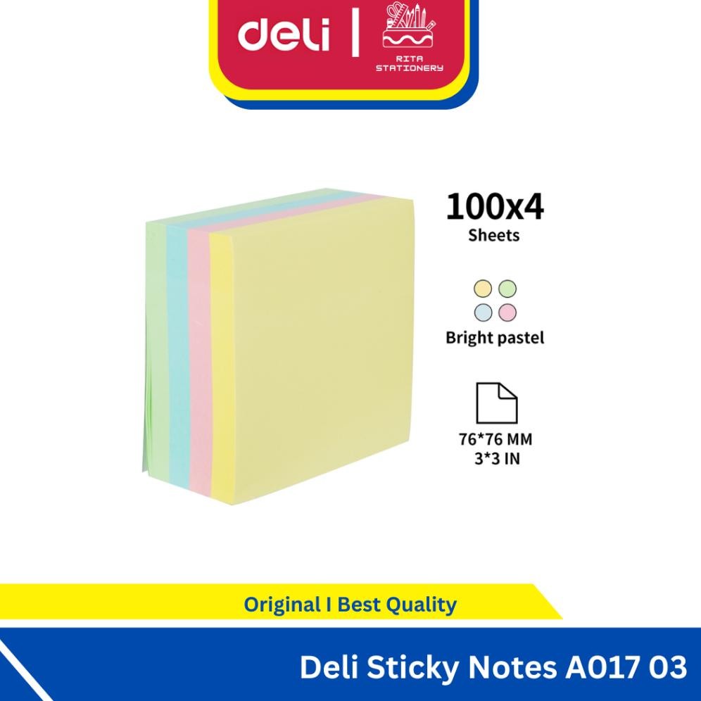 

Deli Sticky Note Pad Notes Stick UP 76mmx76mm 100x4 Warna Pastel - A01703 RB07