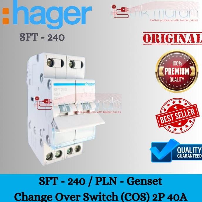 

Terlaris Hager Sft240 2P 40A Cos Mcb Change Over Switch Genset Pln 1-0-2 Handel