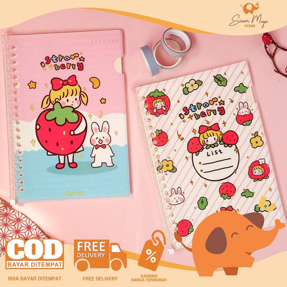 

Strawberry Girl Loose Leaf File BINDER Buku NOTSpiral B5 45 Lembar Ruled Lucu Unik Murah RB07