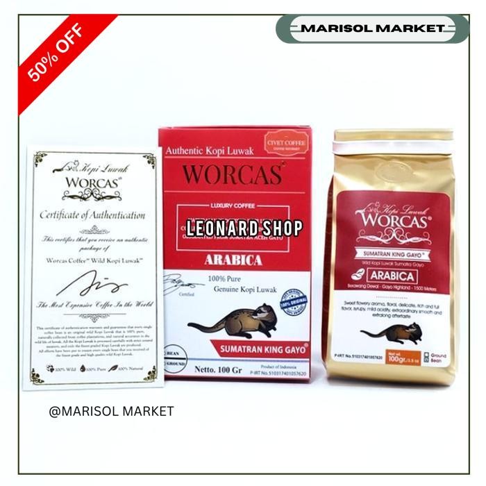

KOPI LUWAK LIAR WORCAS SUMATRAN KING GAYO BOX BIJI / BUBUK BEAN GROUND GRATIS ONGKIR