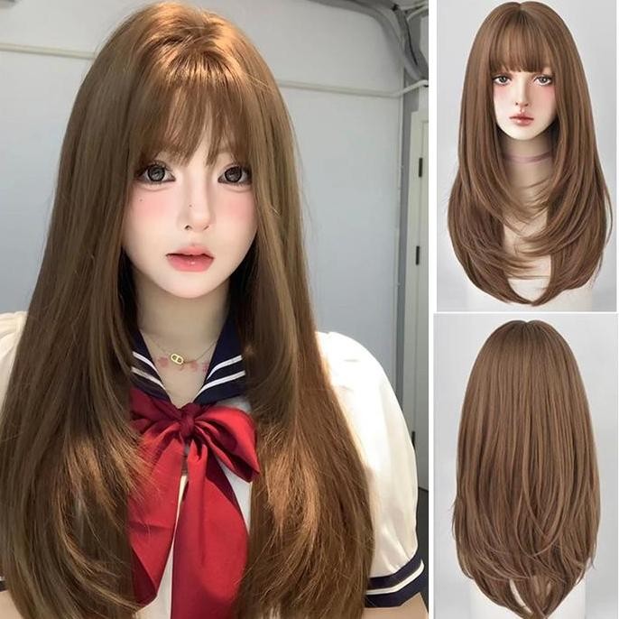Wig Wanita Full wig rambut wanita Kepala Rambut Palsu Wanita Korea full wig korea rambut palsu satu 