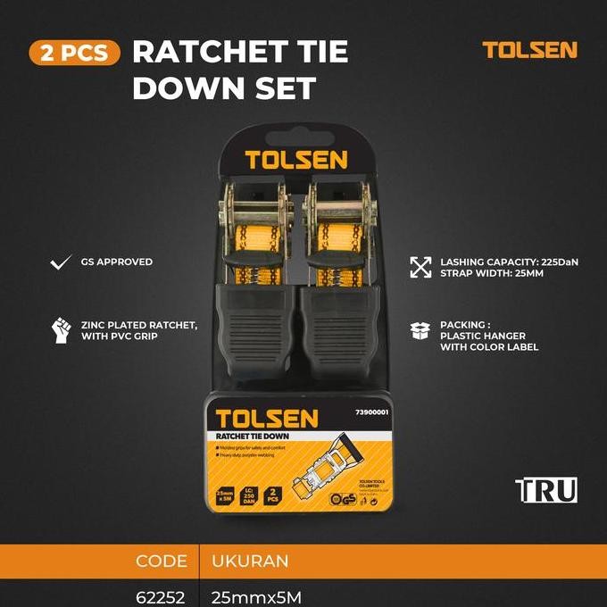 

Terlaris Ratchet Tie Down Cargo Lashing Belt Set 25 Mm X 5M Tali Pengikat Barang Tolsen