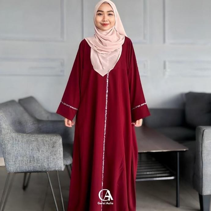 Abaya Mahira by Gerai Aulia Abaya Remaja Payet Polos Gamis Muslim Wanita Hitam Lembut Wolfis Dress S