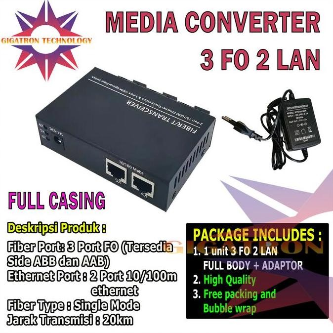 Media Converter 3 Port Fo 2 Port Lan / Switch Fiber 3 Fo 2 Sc