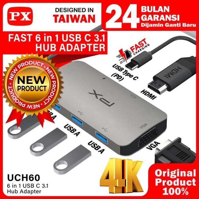 Converter Hub Adapter 6 In 1 Type C 3.1 To Hdmi 4K Vga Usb Px Uch60