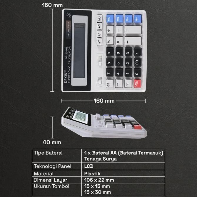 

restock Kalkulator 12 Digit Large LCD Display Two Way Power Solar - DS-200ML