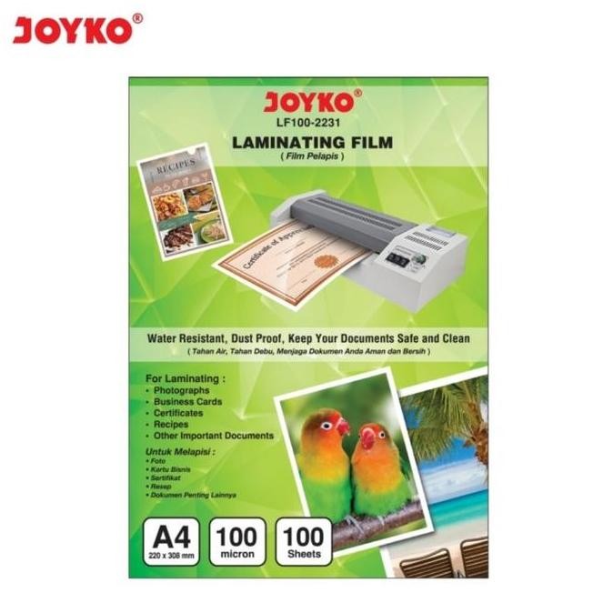 

ready !!! PLASTIK LAMINATING FILM JOYKO A4 100 MIC LF100-2231 PER 1 PAK ISI 100