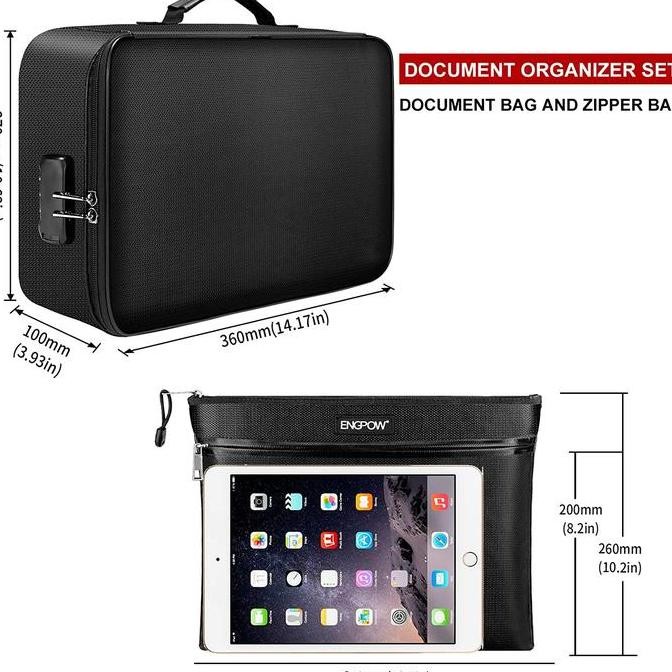 

File Organizer Bag Document Money Water Resistant Fireproof Storage