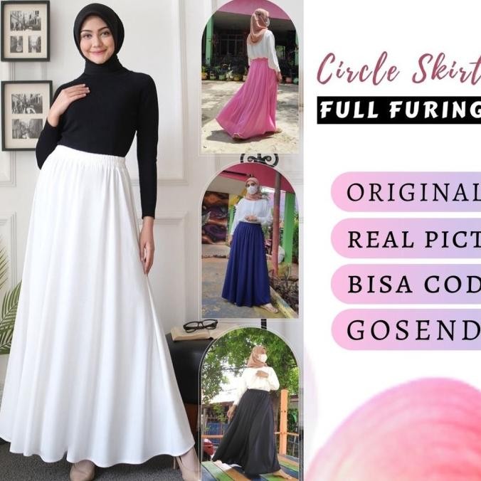 Rok Panjang Wanita Dewasa Polos Pinggang Karet Full Puring Warna Putih