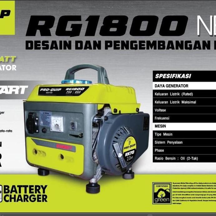 

Terlaris Genset Proquip 850 Watt Rg 1800 Mini Portable