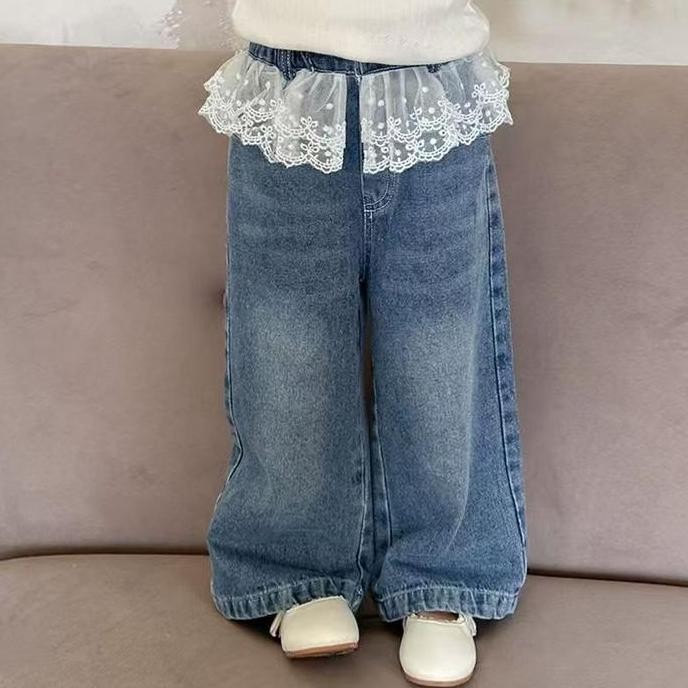 Murah Korea Style Celana Jeans Lace Anak Perempuan Celana Kulot Jeans Celana Jeans Manis Anak Peremp