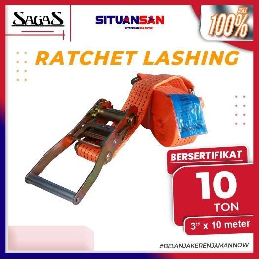 

Terlaris Ratchet Tie Down 10 Ton X 10Mtr Cargo Lashing Belt Tali Pengikat Sagas