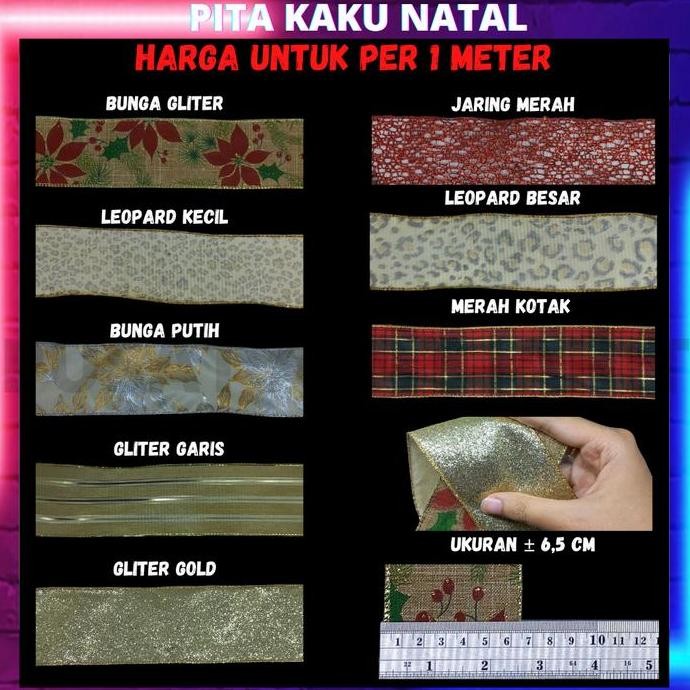 

PITA KAIN ORGANZA JARING GLITTER LEOPARD DEKOR NATAL UK 6,5CM METERAN Lembut