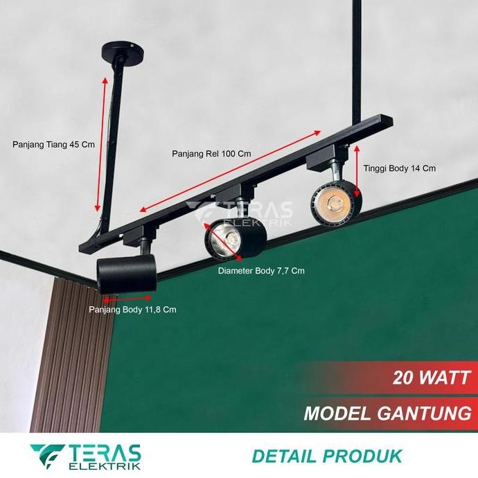 Grosir Paket Lampu Sorot Rel 1 Set Isi 3 Lampu Sorot Gantung Rel 1 Meter Spotlight Premium