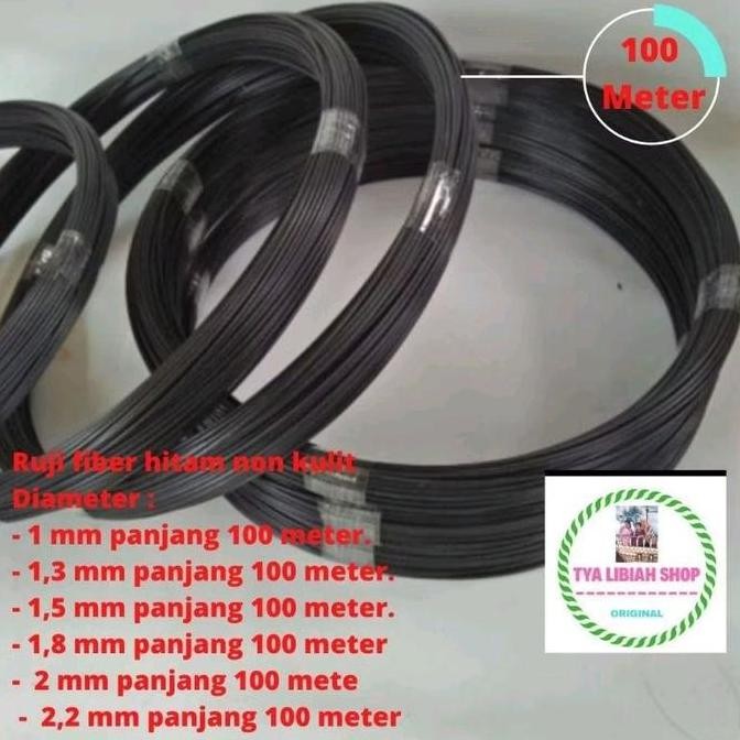 Ruji jeruji fiber Hitam non kulit 1mm 1,3mm 1,5mm 1.8 mm 2 mm 2.2mm Rol 100 meter Ruji kandang burun