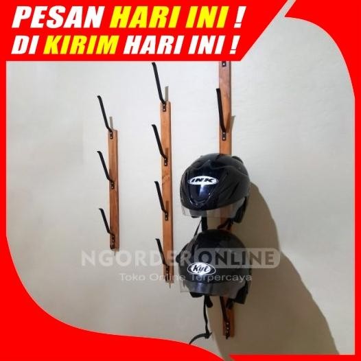 Rak helm gantung 3,4,5 susun / gantungan helm dinding, Tempat helm kayu  / gantungan helm susun kayu