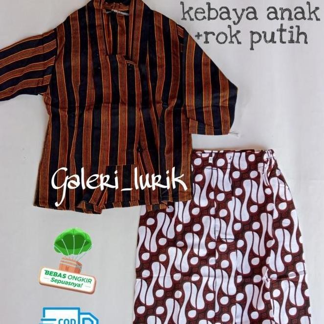 Kebaya Lurik Kutubaru Setelan Anak Perempuan+ Rok Jarik Baju Adat Jawa
