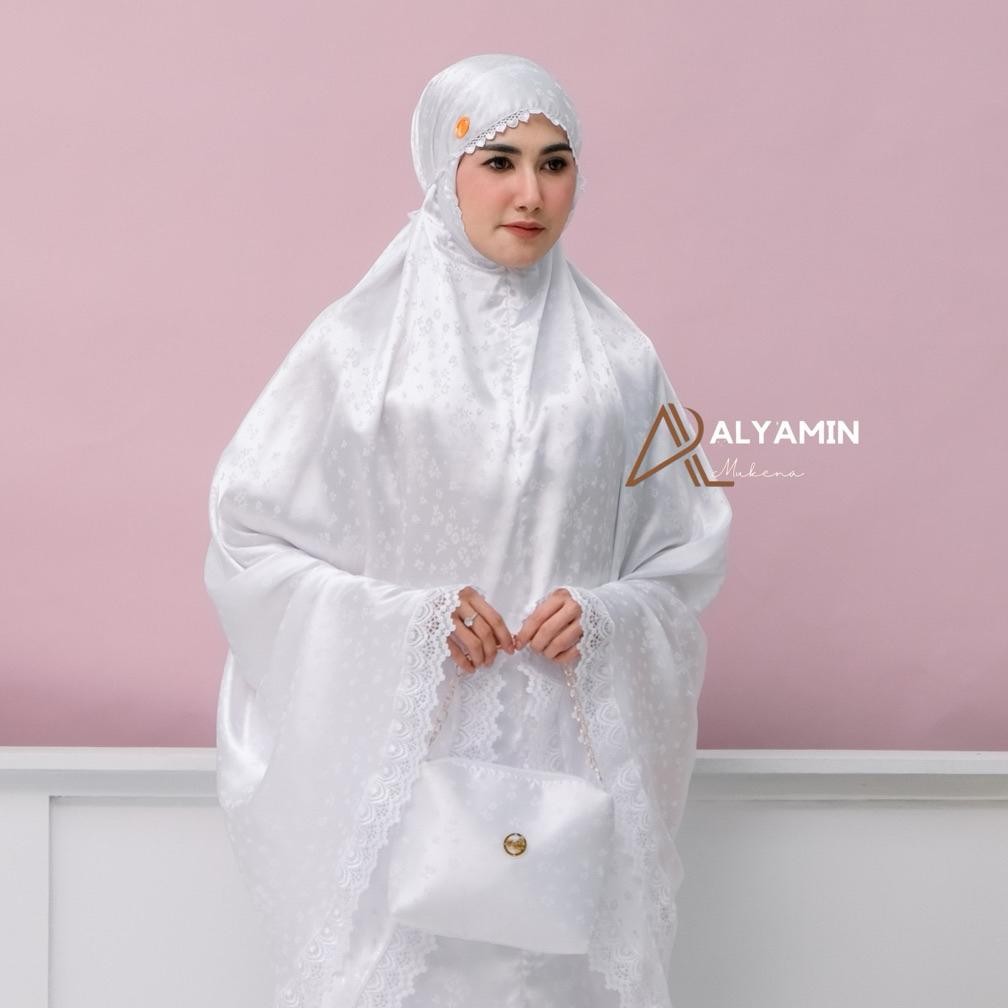 AL YAMIN | Mukena dewasa Armani Silk Jaguard 2in1 Hitam Putih AST