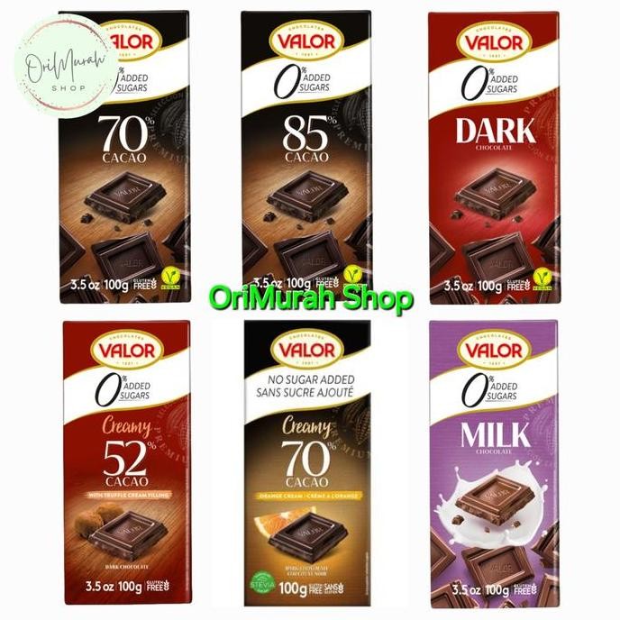

Terlaris Coklat Valor 85% 70% Sugar Free Dark Chocolate Milk Truffle Creamy Orange Cokelat Hitam Batang Bebas Gula Import 100g Best seller
