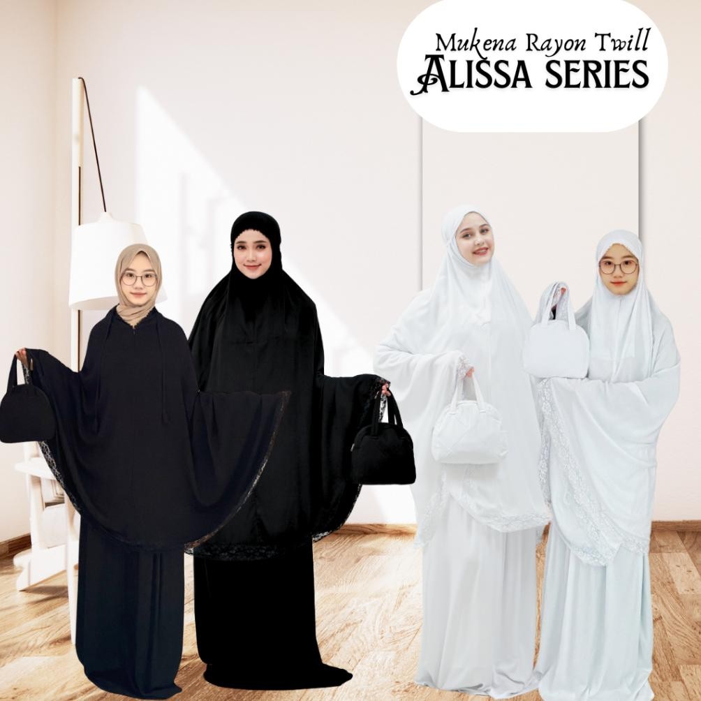 Mukena Umroh dan Haji | Size Anak Remaja dan Dewasa | Rayon Twill Polos Putih dan Polos Hitam Alissa