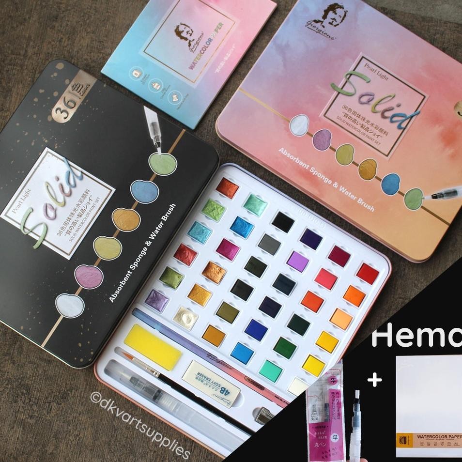 

Giorgione Watercolor Watercolour Set 36 48 Colors Warna Pearlescent Starry Cat Air Metallic
