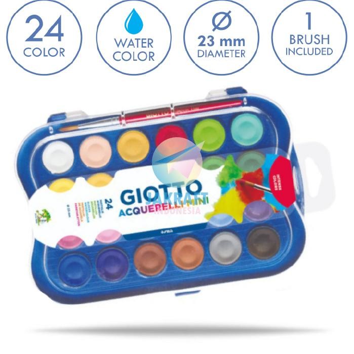 

1 Set Cat Air Giotto 24 Warna Watercolor Mini Acquerelli Bonus 1 Pcs Kuas Lukis