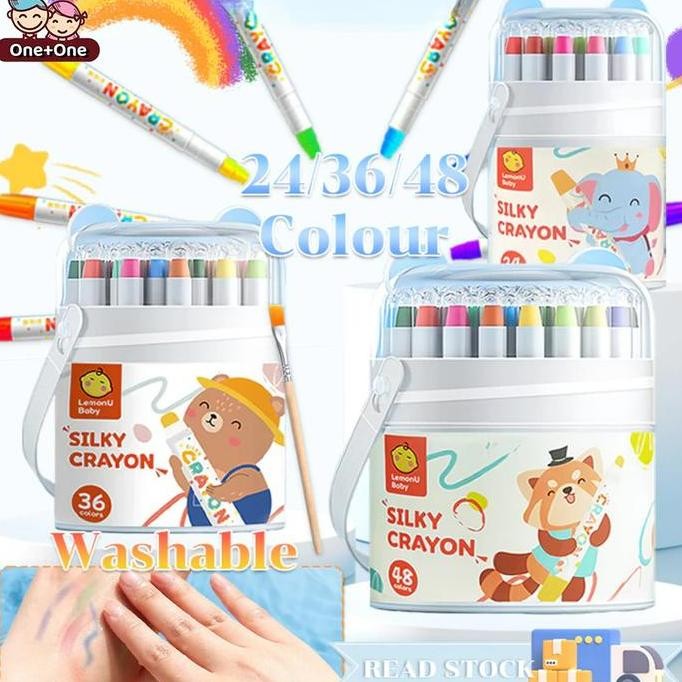 

FREE BRUSHREADY STOCK ONE+ONE CRAYON PUTAR WASHABLE SILKY CRAYON 24/36/48 WARNA COLORFUL BUCKET KRAYON MEWARNAI ALAT WARNA SET ANAK WIPE AND CLEAN STATIONERY KOTAK PERALATAN KRAYON WARNA SEKOLAH TERBARU ASLI 100% ORIGINAL OFFICIAL MODERN GARANSI BRAND