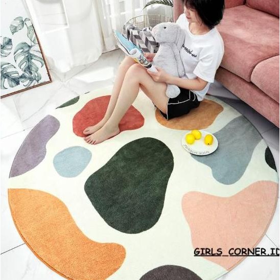 KARPET BULU BULAT MODERN MINIMALIS LUCU KOREA DIAMETER 100CM