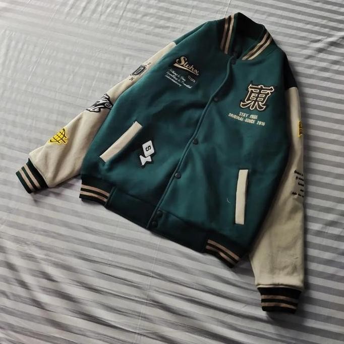 Varsity Baseball Jacket Pria Slvhx Stay True Green Series (Best Quality)