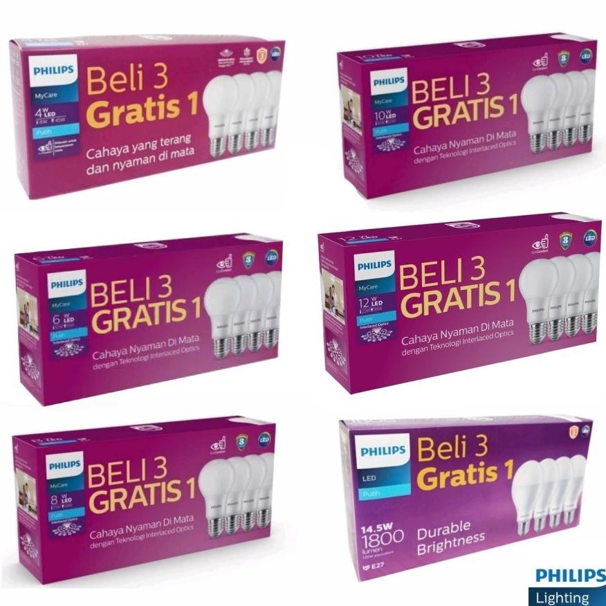 lampu bohlam mycare led bulb pack paket multipack multi pack Orginal Philips paket isi 4 beli 3 grat