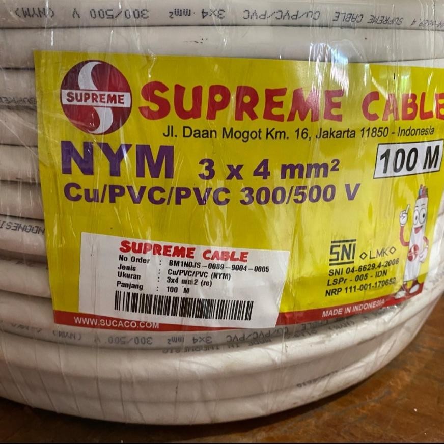 Kabel Listrik Tufur Genset PLN Supreme 3x4 3x4 Nym / 4 mm Isi 3 Kawat Tembaga Putih 50M 50 Meter