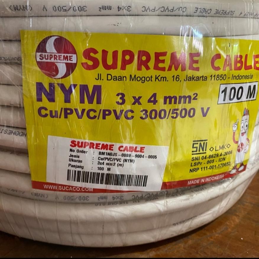 Kabel listrik Tufur Genset Pln Supreme 3x4 3x4 Nym / 4 mm isi 3 Kawat Tembaga Putih 100M 100 Meter K