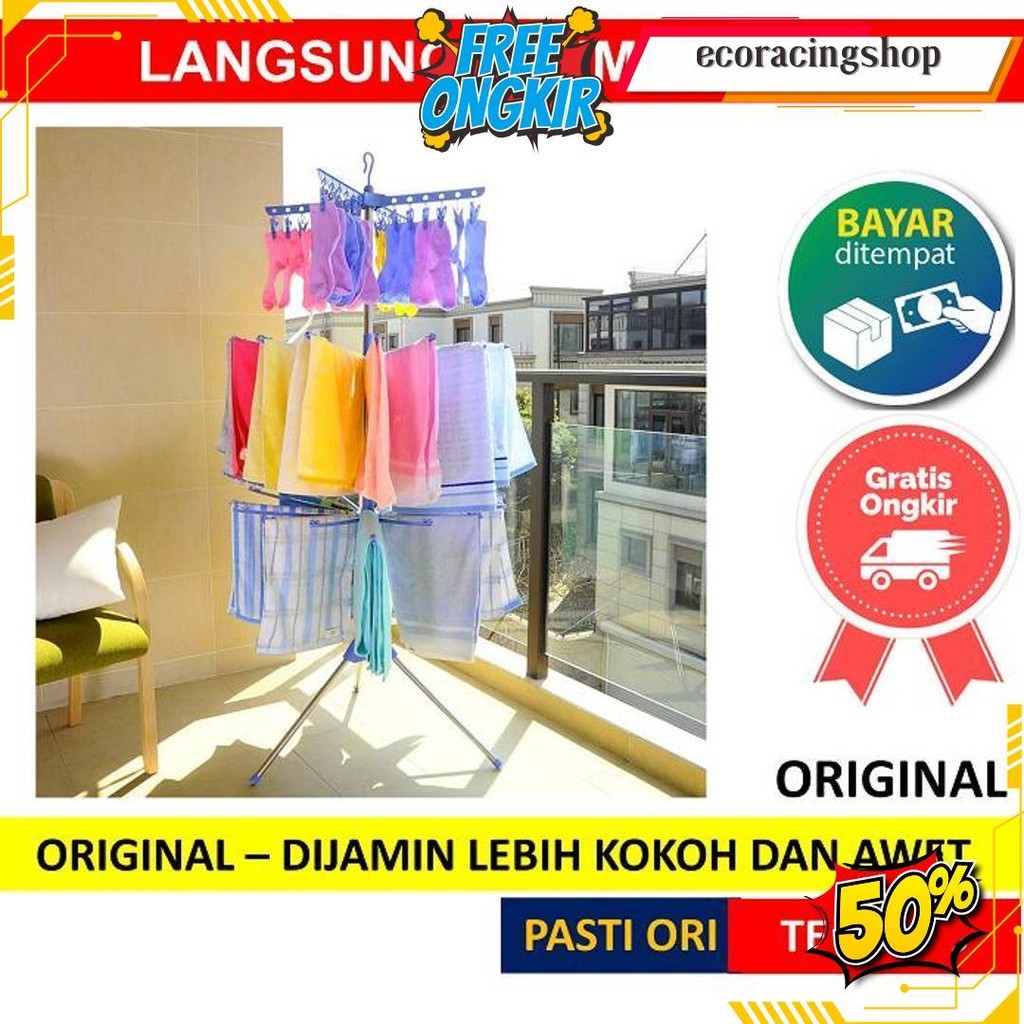 Menara Rak Jemuran Baju Bayi Handuk Menara Kaos Kaki Kain Gantung Berdiri Hanger Lipat Tiang 3 Susun