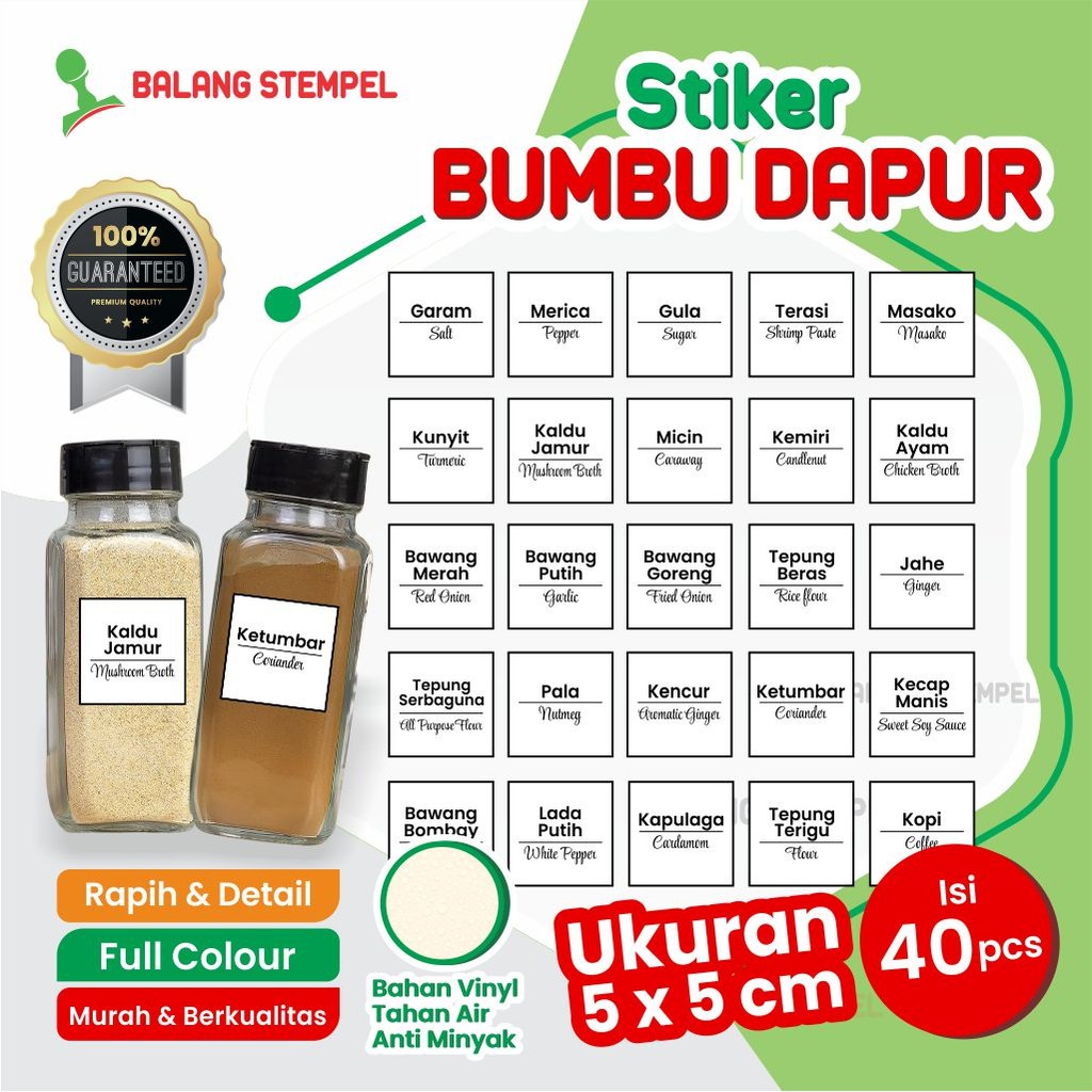 

Stiker Bumbu Dapur Isi 40 pcs Label Penanda Rempah Ukuran 5x5 cm